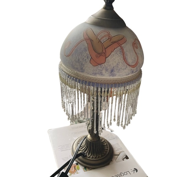 Vintage Hand Painted Rose Beaded Fringe Glass Shade Lamp Good Condition - Picture 2 of 9